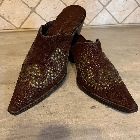 Kathy Van Zeeland Chocolate Studded Glitter Mules - Picture 10 of 11